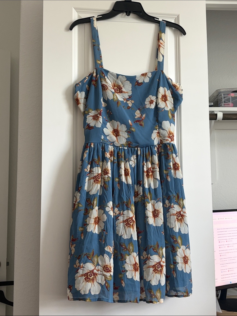 Blue Floral Dress with Straps